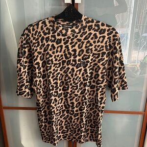 Anine Bing Leopard Print Short Sleeve Tee - Black and Tan